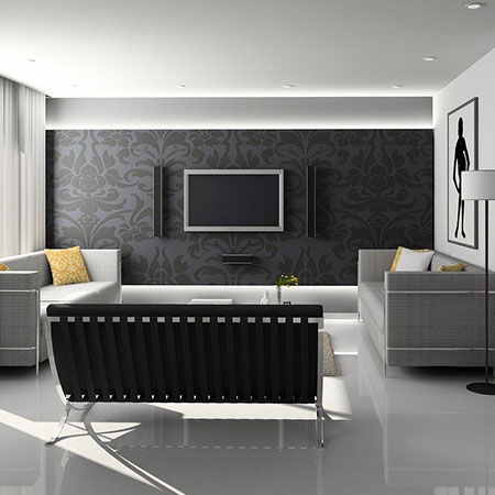 Moody, dark-toned villa living room and lounge by The Omega Group