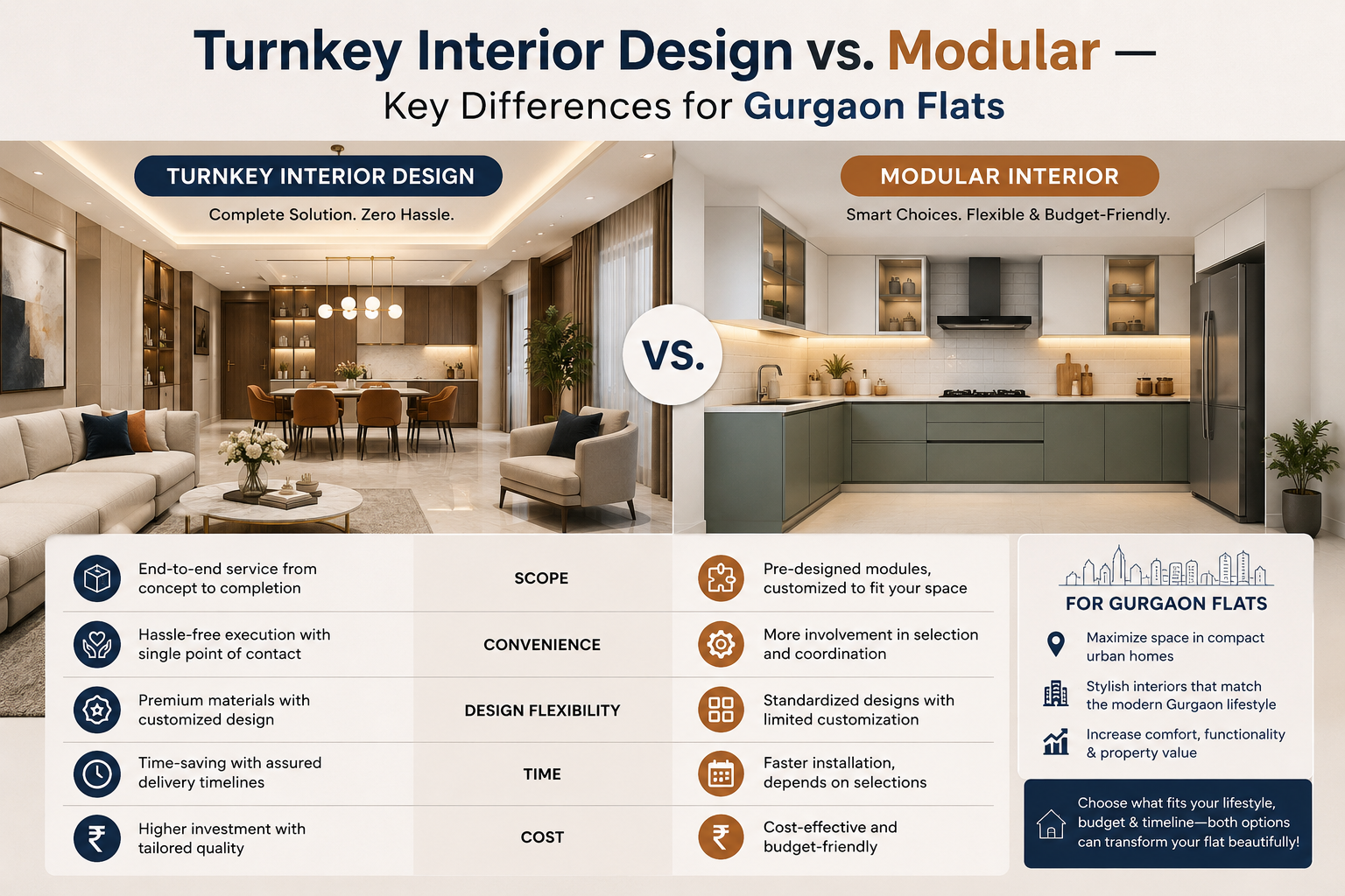 Turnkey Interior Design vs. Modular — Key Differences for Gurgaon Flats