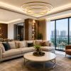 Luxury living room interior by an interior designer Dwarka Expressway with modern furniture, marble accents, and premium Gurgaon home design.